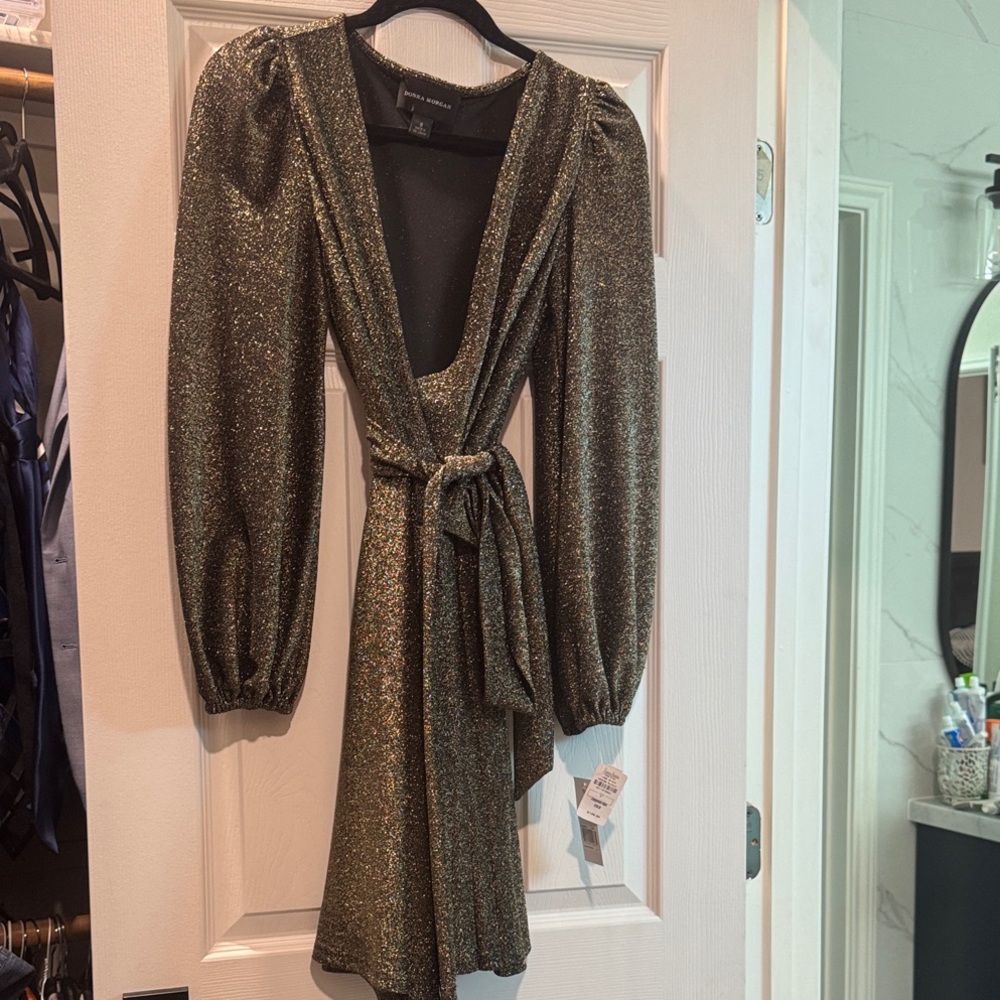 Donna Morgan Shimmering Gold Long Sleeve Dress
